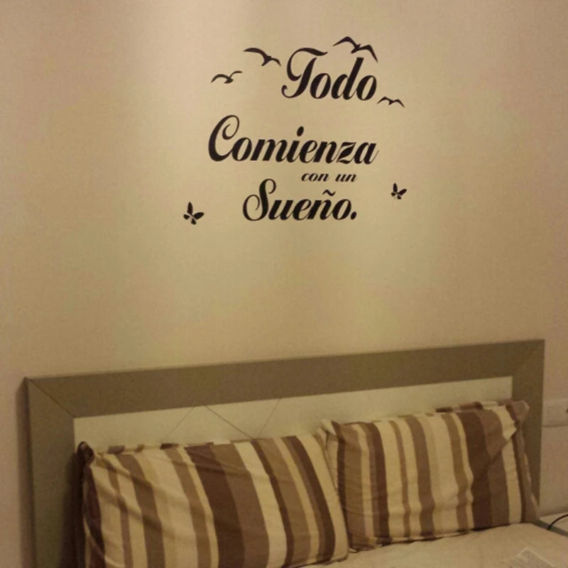 Spanish Quote Vinyl Wall Stickers Bedroom Wall Decals Birds Letterings Home Decor Bedroom Decoration