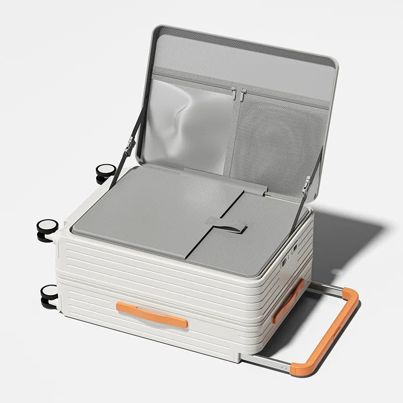 KLQDZMS Suitcase on Wheels 20"24"26 Inch Large Capacity Trolley Case Front Opening Laptop Boarding Case Women's PC Luggage