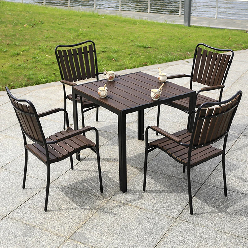 2025 New 4 Person Outdoor Wood Grain Square Table 80cm Outdoor Dinings Table Waterproof Rectangular Brown Table Room Furniture
