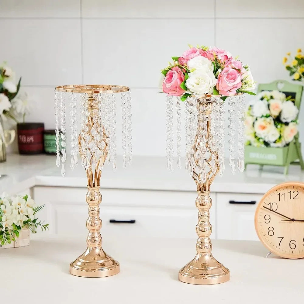 10 Pcs 21.7 Inches Gold Crystal Wedding Centerpieces for Tables With Metal Chandelier Holder Stand Home Decorations Vase Decor