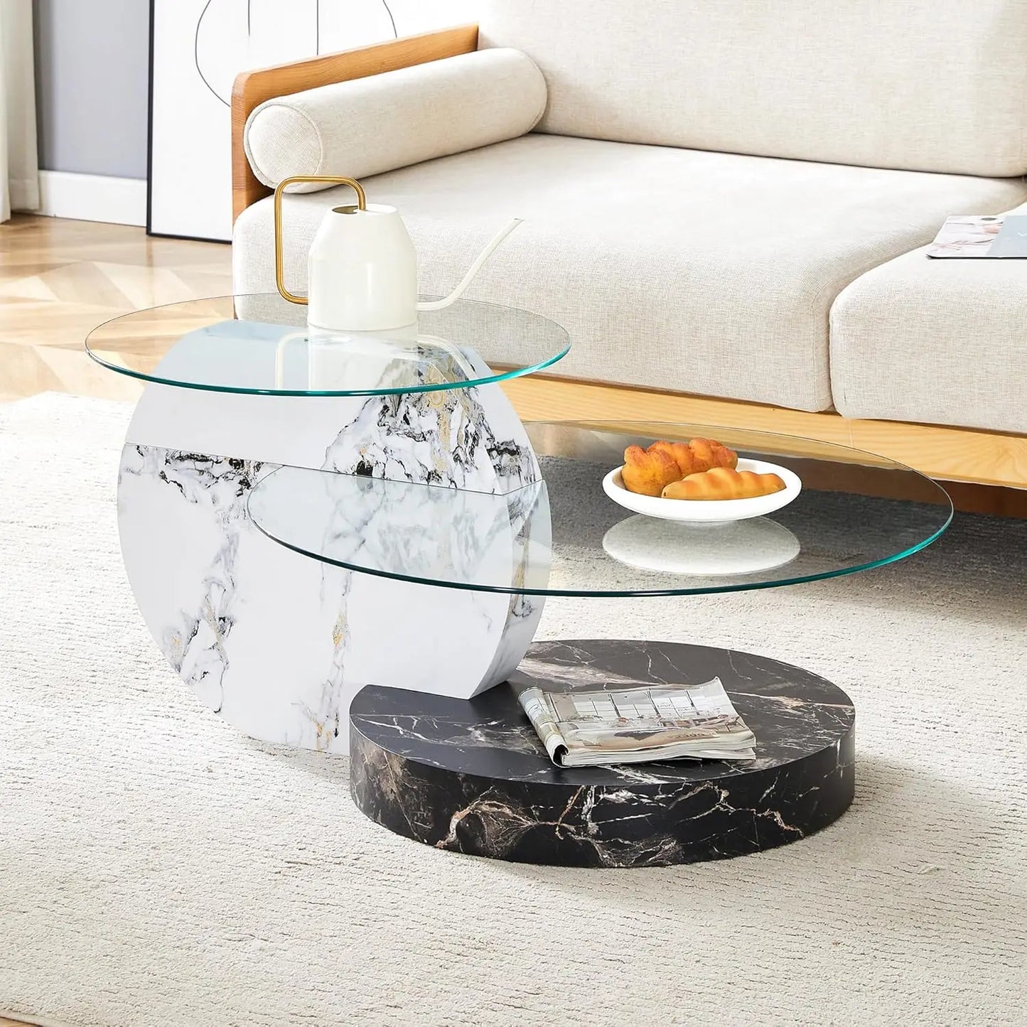 Glass Coffee Tables for Living Room Round Coffee Tables Modern Double Layer Round Table Circle Coffee Table for Small Space Home