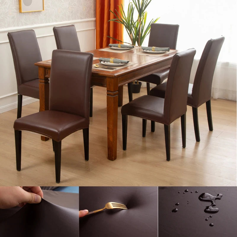 Dining Chair Covers,Solid Pu Leather Waterproof and Oilproof Stretch Dining Chair Protector Cover Slipcover