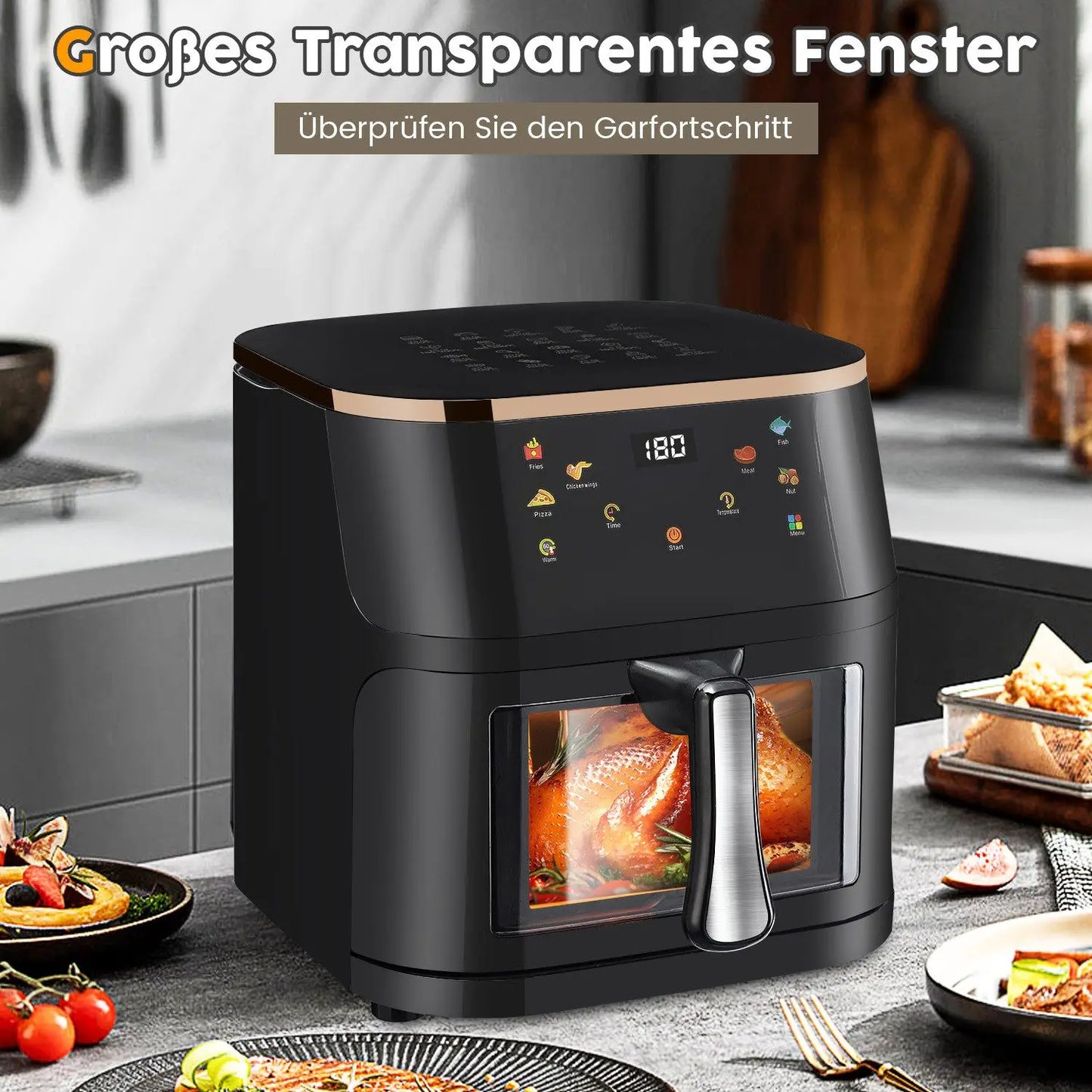 9L Digital Display Air Fryer Toaster Oven Combo with 6 Cooking Presets Oilless Cooker,Visible Window,Dishwasher Safe Basket