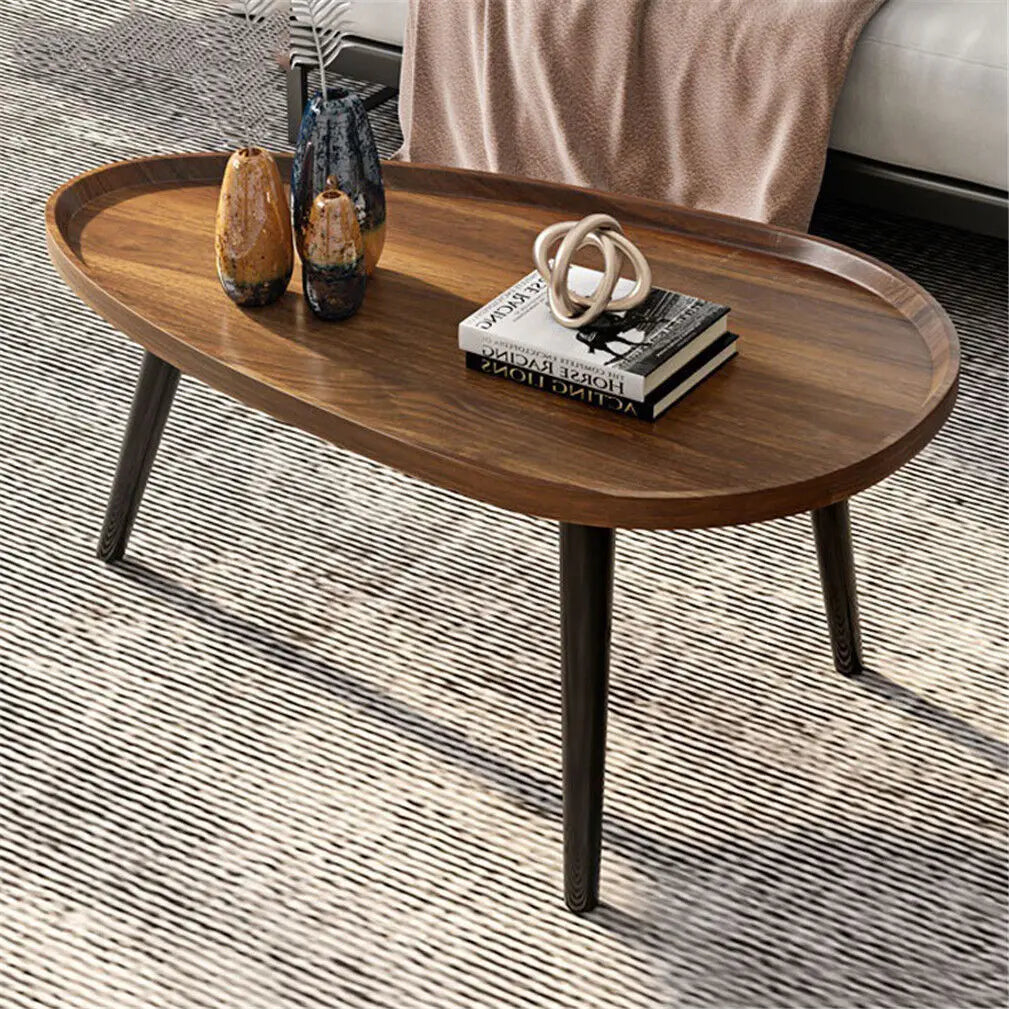 LUVODI Irregular Living Room Coffee Table Set Small Drop-shaped Solid Wooden Sofa Side End Table 2-in1 with Triangle Legs