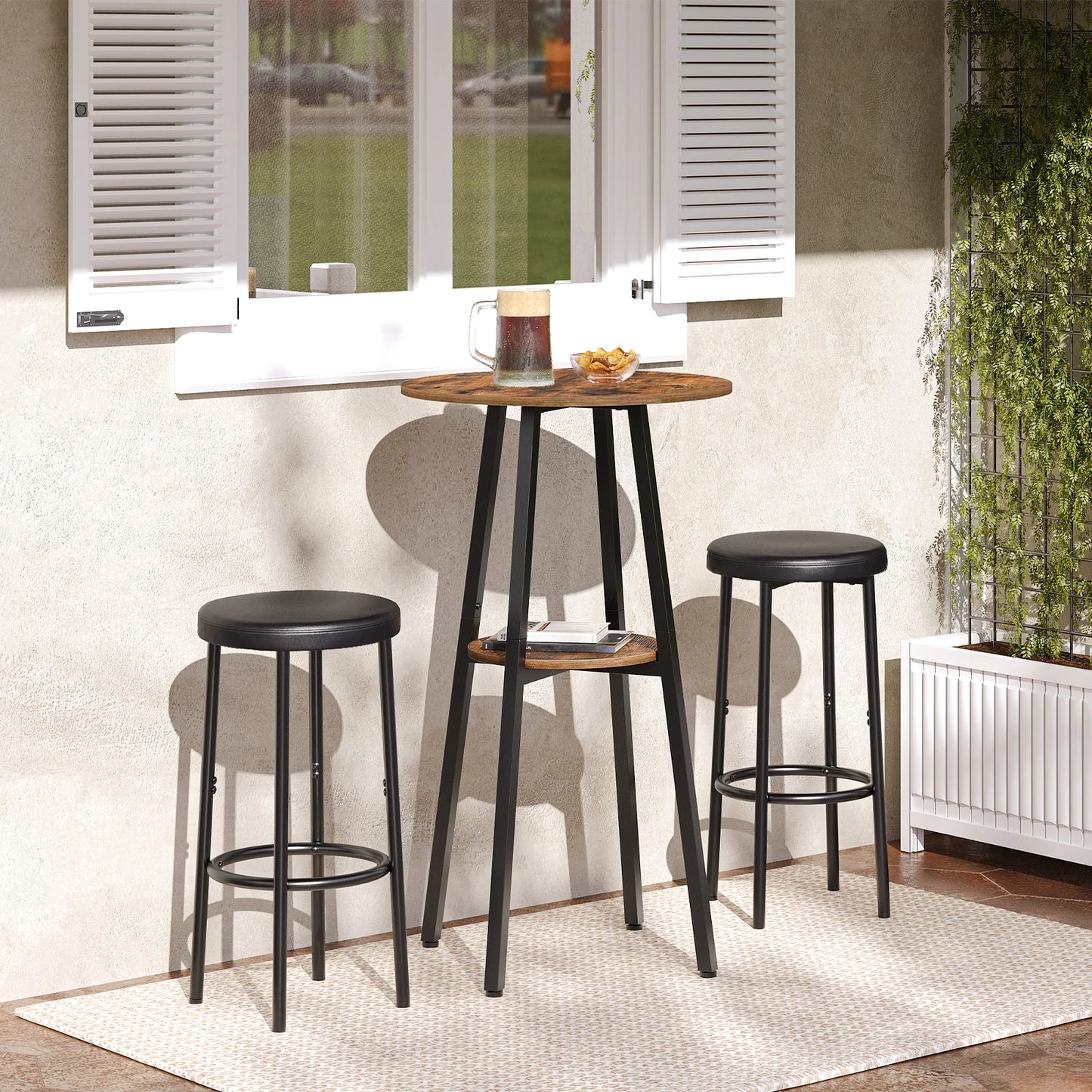 Bar Table, Round Pub Table, 2-Tier Bistro Table with Storage, 37.4" High Top Table for Small Spaces, Cocktail Table