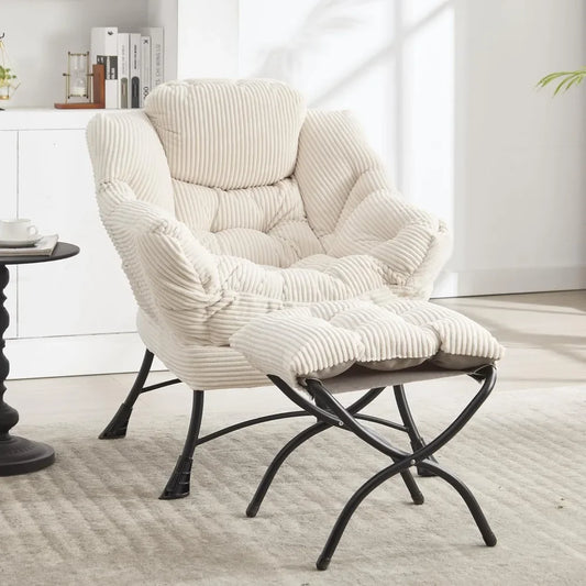 Lazy Chair with Ottoman Bedroom Chairs for Adults Modern Lounge Accent Chair with Armrests, Ergonomic Footrest for Small Spaces