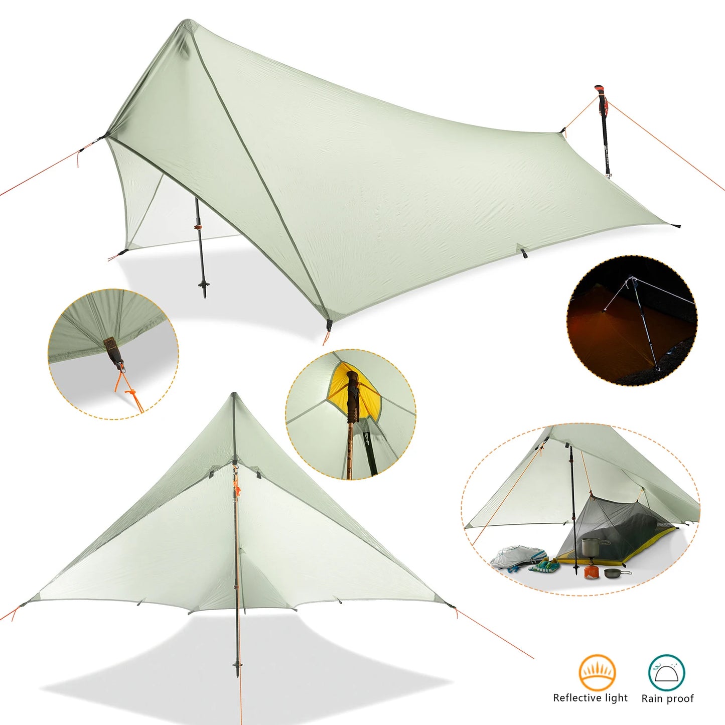 310g Ultralight Camping Shelter Rain Fly Tent Waterproof 20D Two-side Silicone Coated Nylon Camping Shelter Canopy Rainfly Tarp