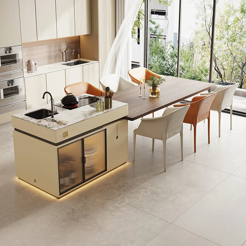 Solid Wood Island Dining Table Integrated Electric Telescopic Multi-functiona lRestaurant Tables Integrated Table Furniture Home