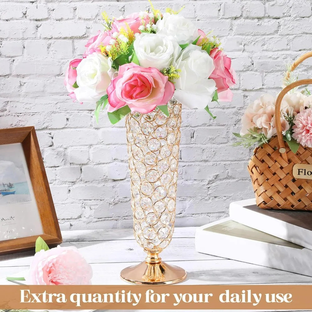 4 Pcs Crystal Trumpet Flower Vase, 12 Inch Tall Wrought Iron Crystal Vase Flower Stand Centerpieces Wedding Table Decor for Home