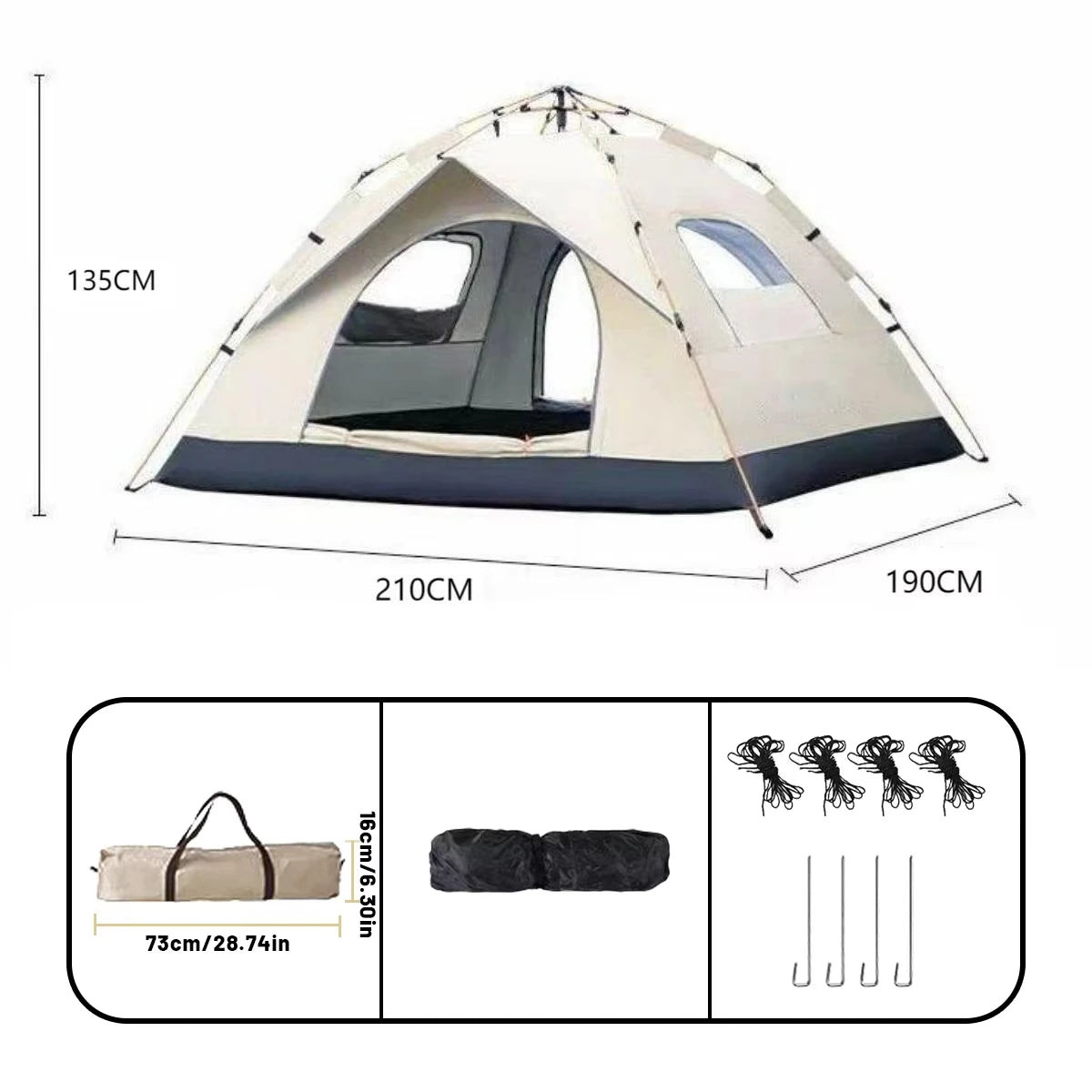 Outdoor With Windows Tent Fully Automatic Quick Opening Tent 3-4 Person Self Driving Camping Tent Rain Proof Sun Proof Portable
