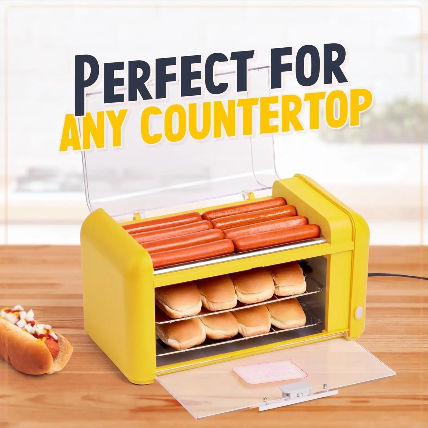 Oscar Mayer Extra Large Countertop 8 Hot Dog Roller and Bun Toaster Oven - Stainless Steel Rollers and Non-stick Warming Racks