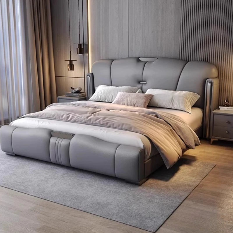 Create Leather Frame Bed Modern Designer Quality Double Design Fashionable Bed Apartment Confortable Nordic Muebles Furniture