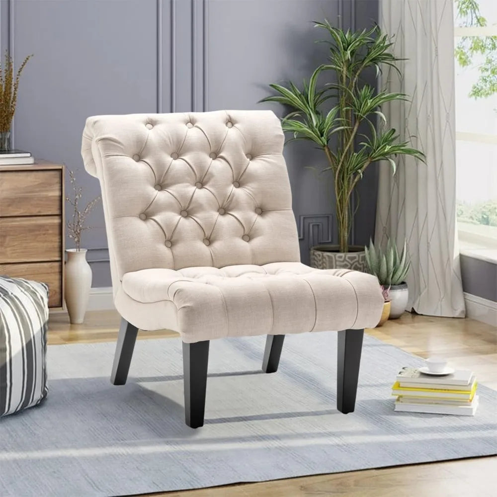 Accent Chairs Set of 2 Modern Armless Living Room Bedroom Chairs Upholstered Button Tufted Slipper Chairs with Solid W