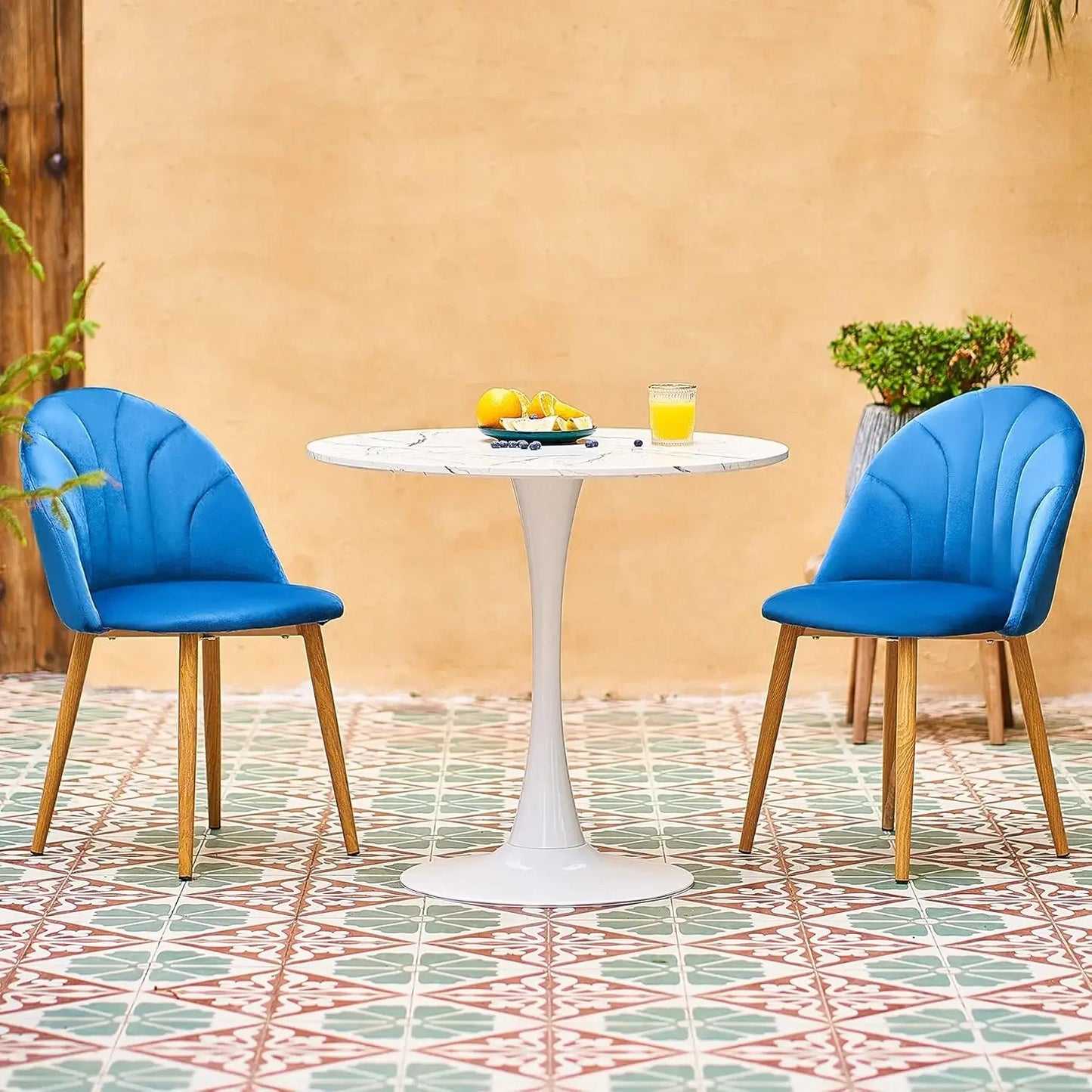 32 Inch |Round Dining Table with Faux Marble Top for Kitchen Bar Patio and More| Modern Small Coffee Table Living Room Accent