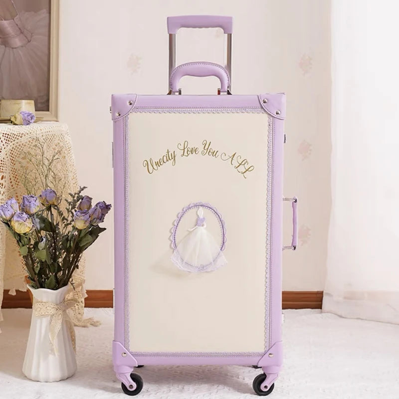 Hot!New Retro PU leather suitcase women purple travel bag boarding box trolley suitcase girls high quality rolling luggage sets
