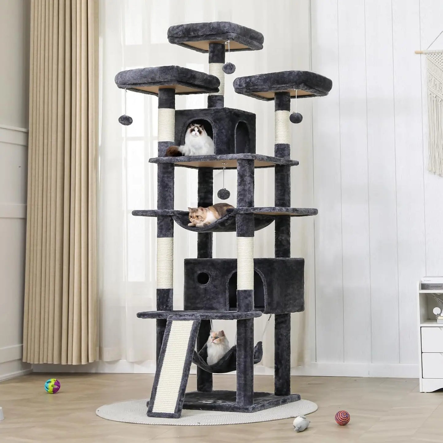 81 Inches Tall Cat Tree, Scratching Posts, Condo, Hammock, Scratching Board, Multi-Level Cat Tree House
