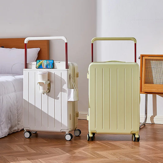 20"24"26 Inch Wide Handle Travel Suitcase PC Zipper Rolling luggage Trolley Case With Wheels Carry-on Luggage With Cup Holder