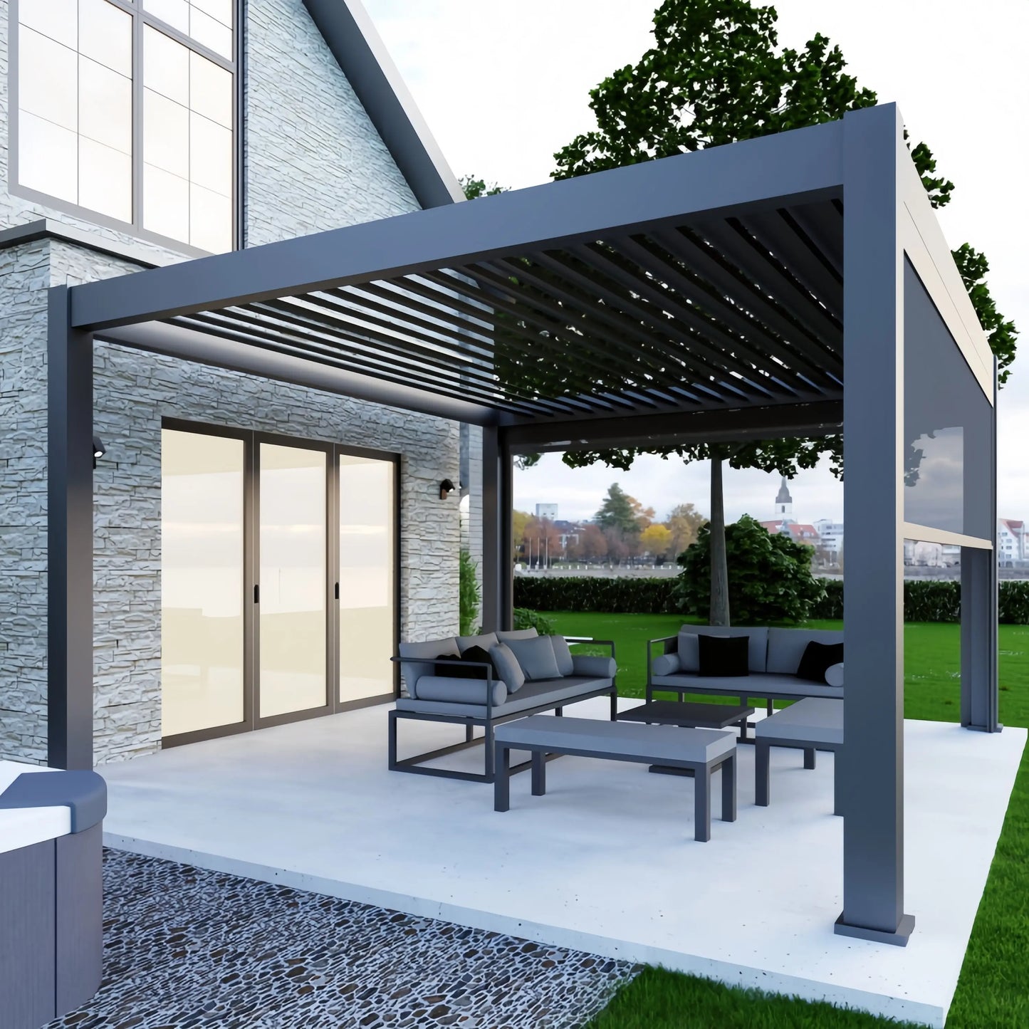Luxury Patio Waterproof Hardtop Gazebo Garden Pergola Aluminium Outdoor Aluminum Louvered Roof System
