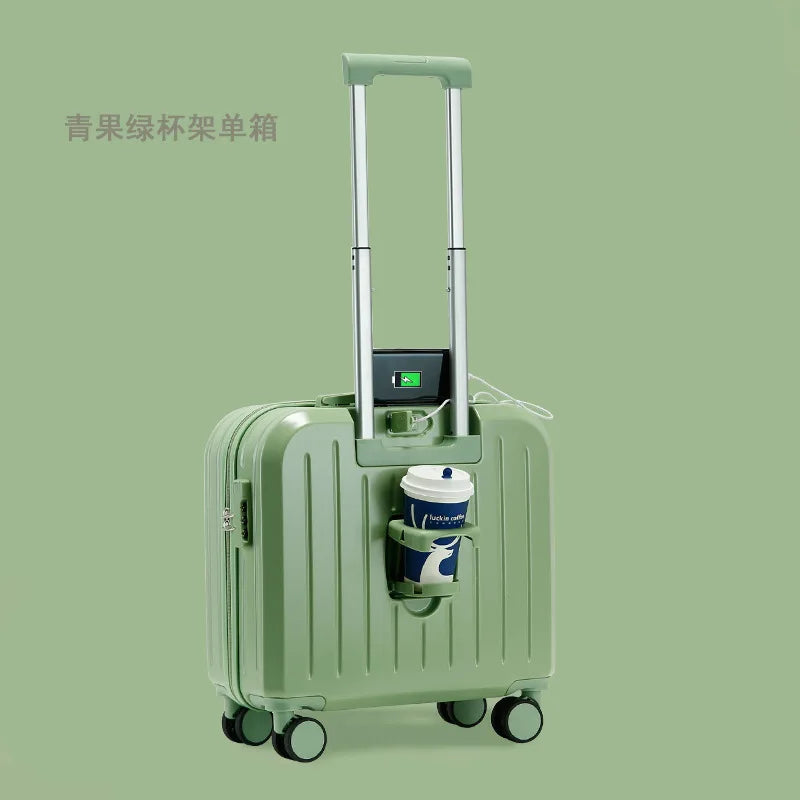 18/20 Inch Suitcase Boarding Multifunctional Travel Suitcase Student Password Trolley Case Rolling Luggage Bag with Cup holder