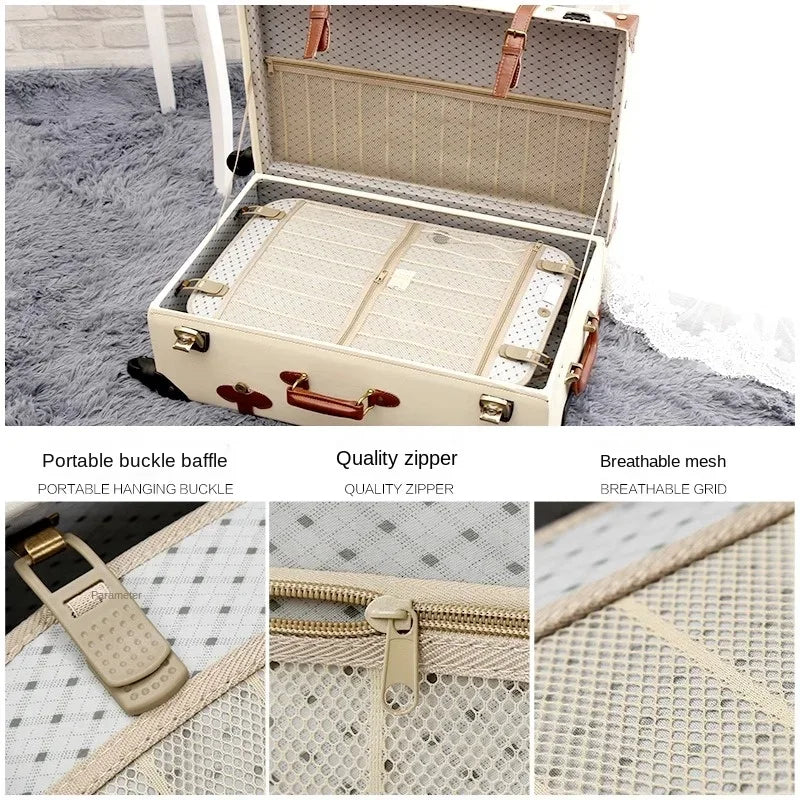 Retro Rolling Luggage Spinner Wheels Suitcase Combination TSA Lock Vintage Trolley Luggage Sets with Small Travel Bag