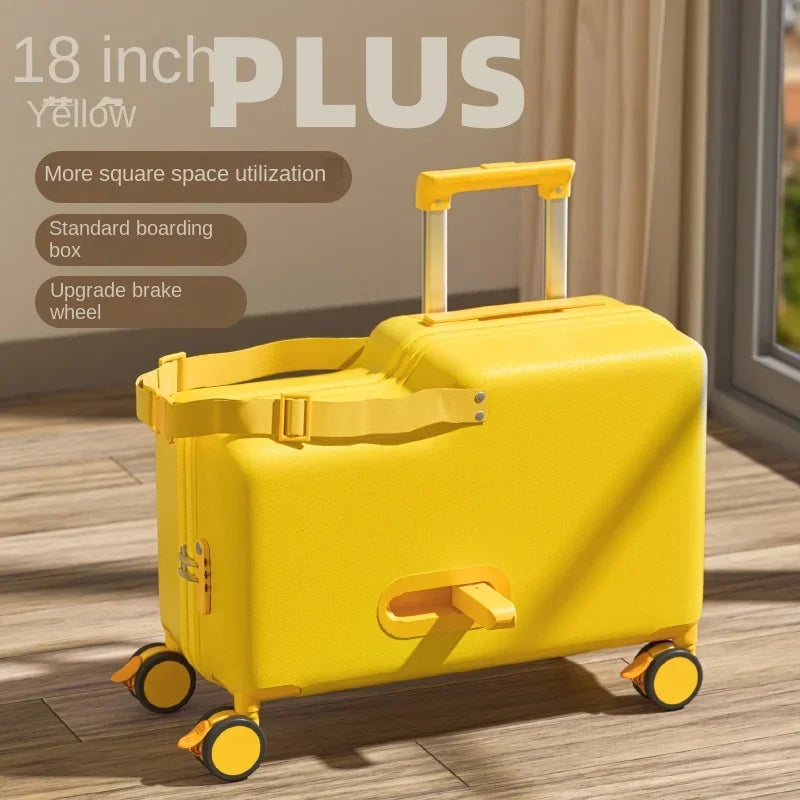 2025 New Children's Luggage Can Sit and Ride Suitcase Trip Cabin Carry-on Wooden Horse Trolley Case Brake Wheels Kids Suitcases