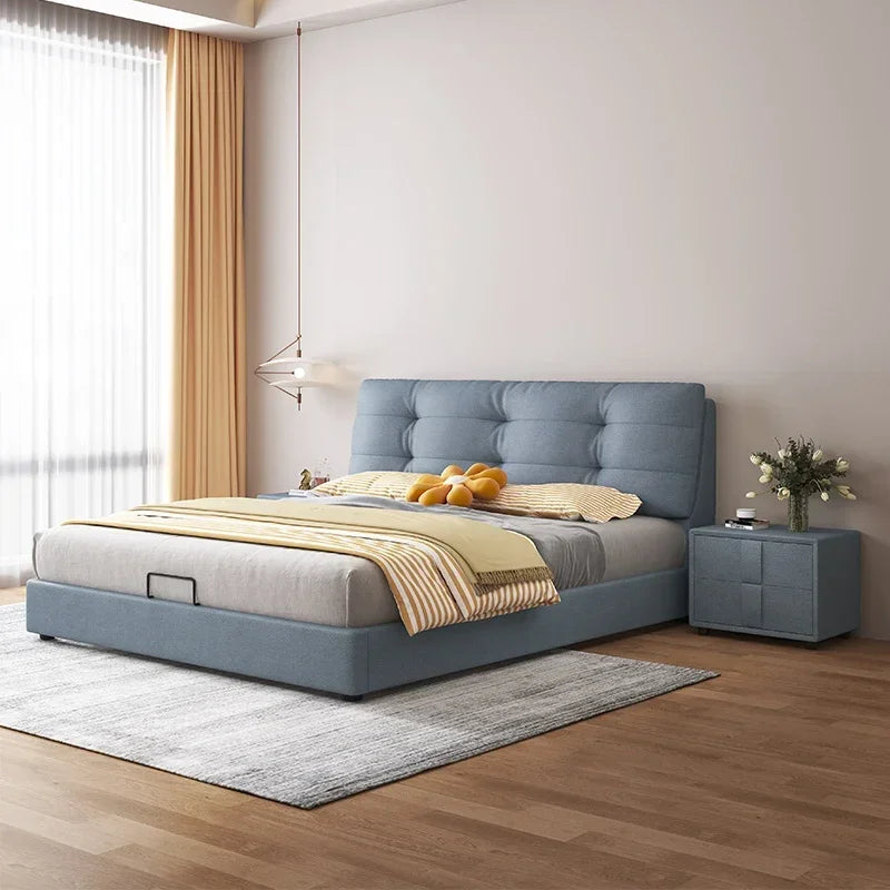 Modern Soft Bed Frames Set Room Furniture Set Luxury Unique Fabric Slatted King Queen Size Wood Bed With Frame