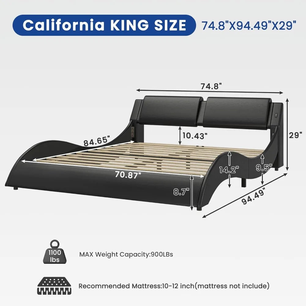 California King Bed Frame with Headboard and Led Lights, Led Bed Frame with USB,No Box Spring Needed,Bed Frame