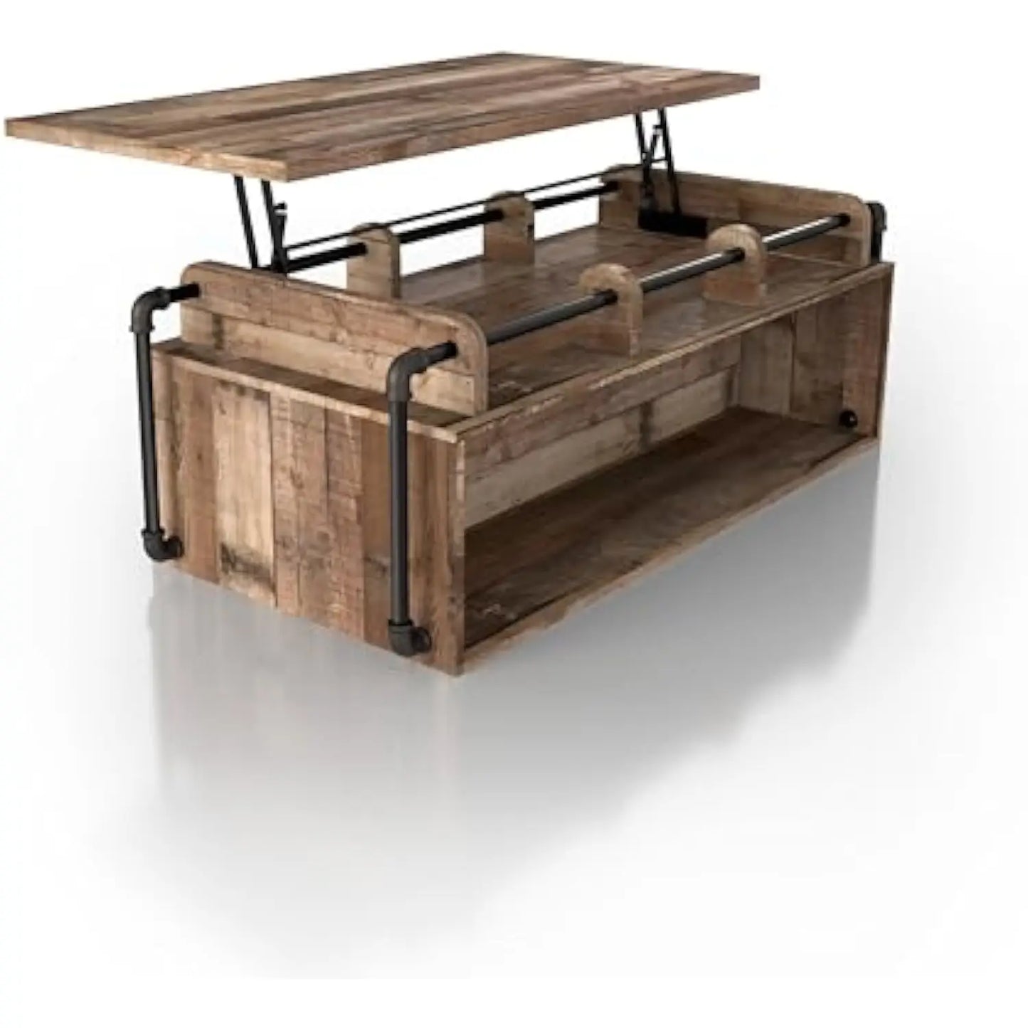 Galilhai 52 Wood Lift-Top Coffee Table with Storage, Industrial Rectangle Desk with Height-Adjustable Tabletop, for Small Spac