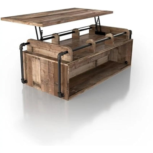 Galilhai 52 Wood Lift-Top Coffee Table with Storage, Industrial Rectangle Desk with Height-Adjustable Tabletop, for Small Spac