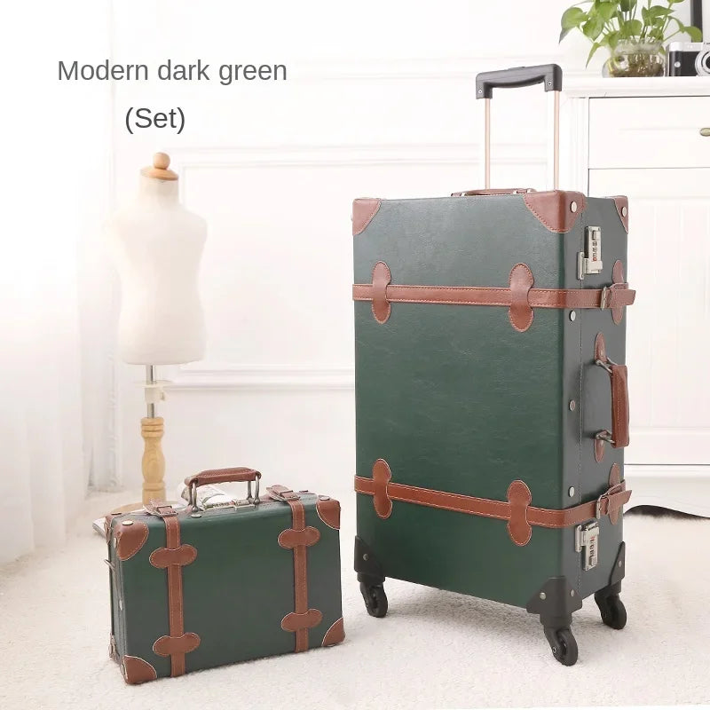 Retro Rolling Luggage Spinner Wheels Suitcase Combination TSA Lock Vintage Trolley Luggage Sets with Small Travel Bag
