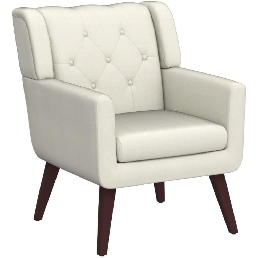 Accent Chair Button-Tufted Upholstered Living Room Chairs Comfy Reading Chair Mid Century Modern Chair with Linen Fabric Lounge