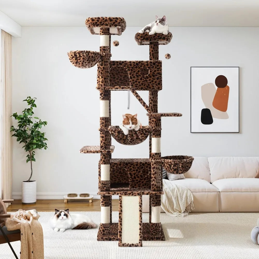 81 Inches Tall Cat Tree/Multi-Level Large Climbing Tree House and Towers for Big Feline/Condo and Hammock/Scratching Pos