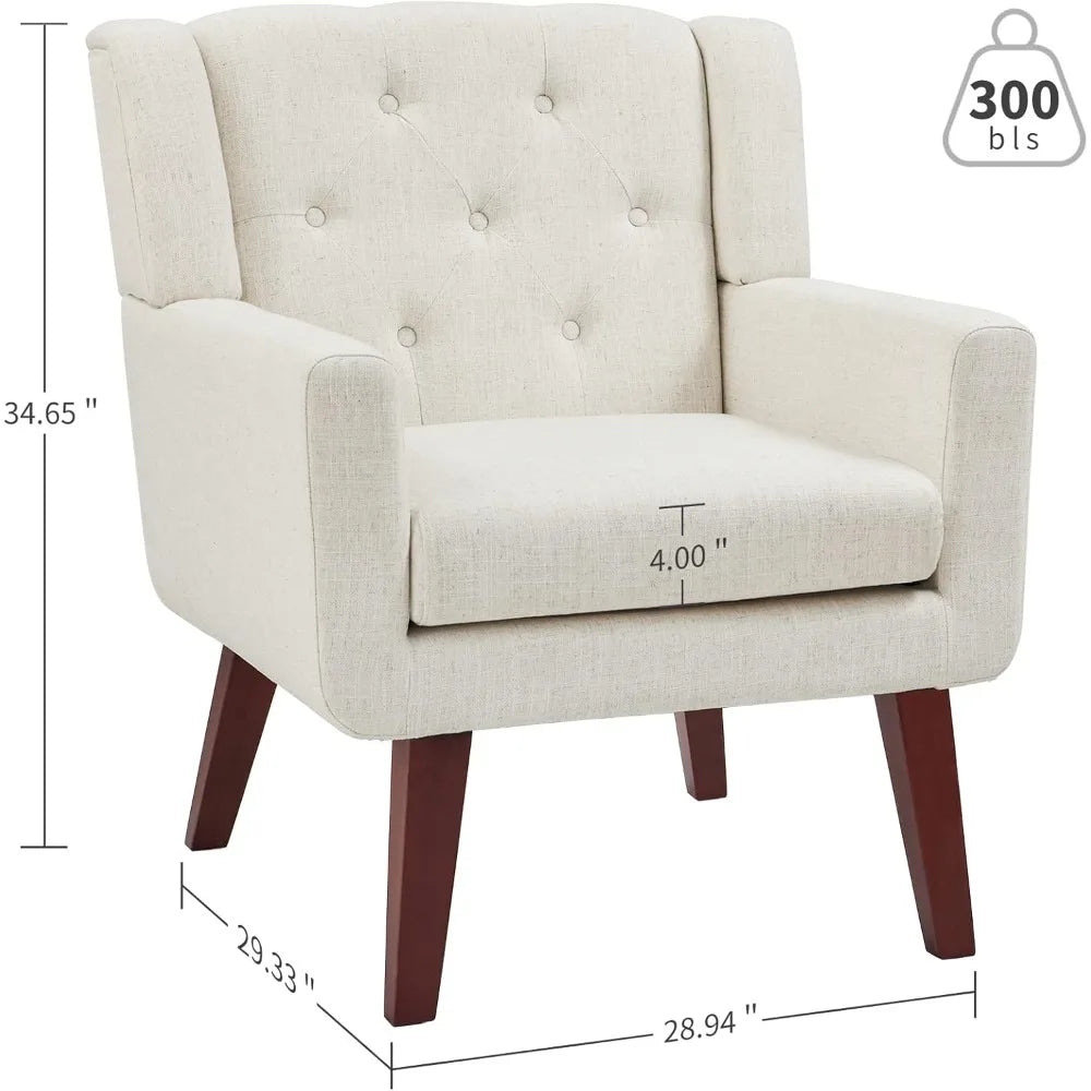 Accent Chair Button-Tufted Upholstered Living Room Chairs Comfy Reading Chair Mid Century Modern Chair with Linen Fabric Lounge