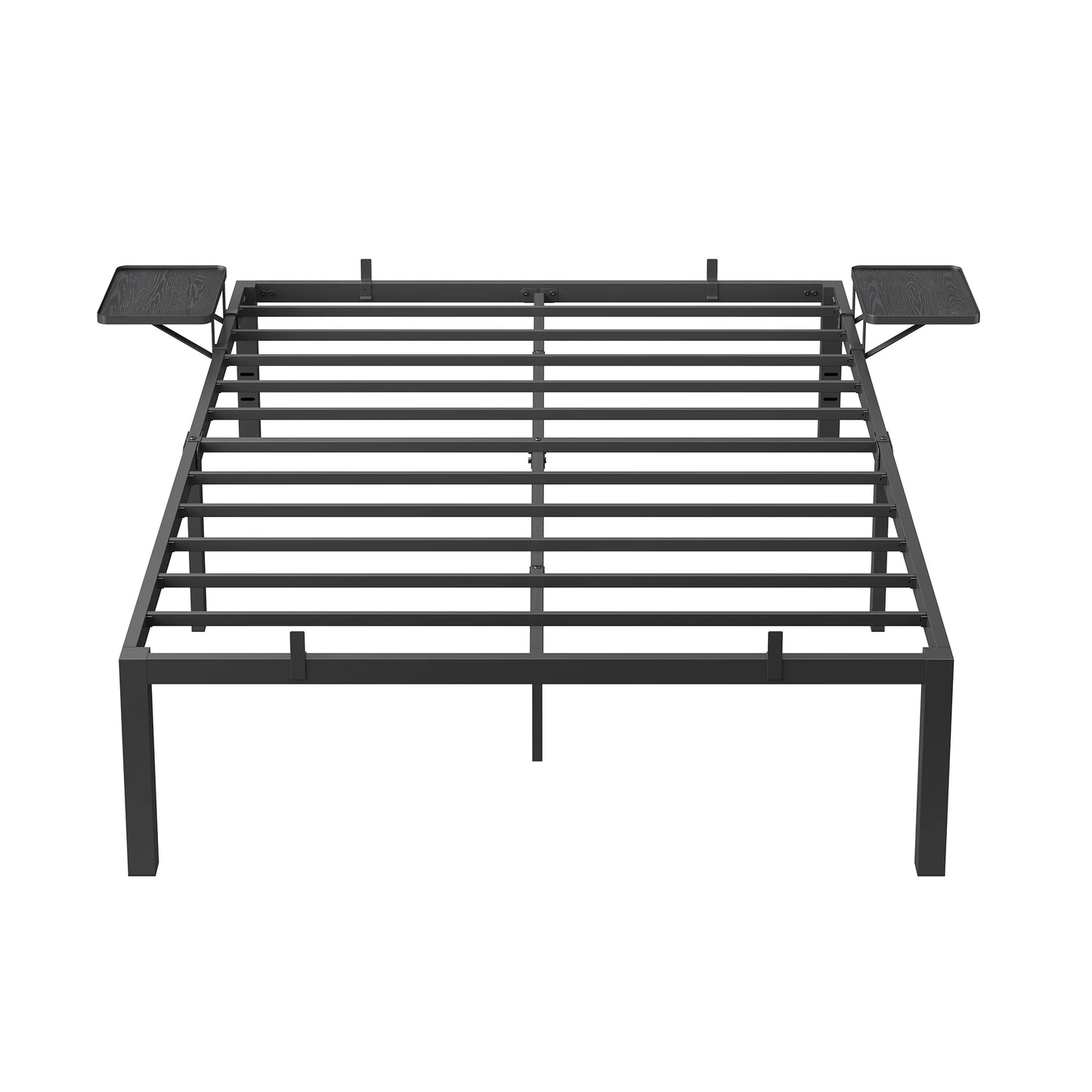VASAGLE Double Bed Frame, Metal Bed Frame, with Bedside Shelves, Guest Bed Frame, for 140 x 200 cm Mattresses, Easy Assembly