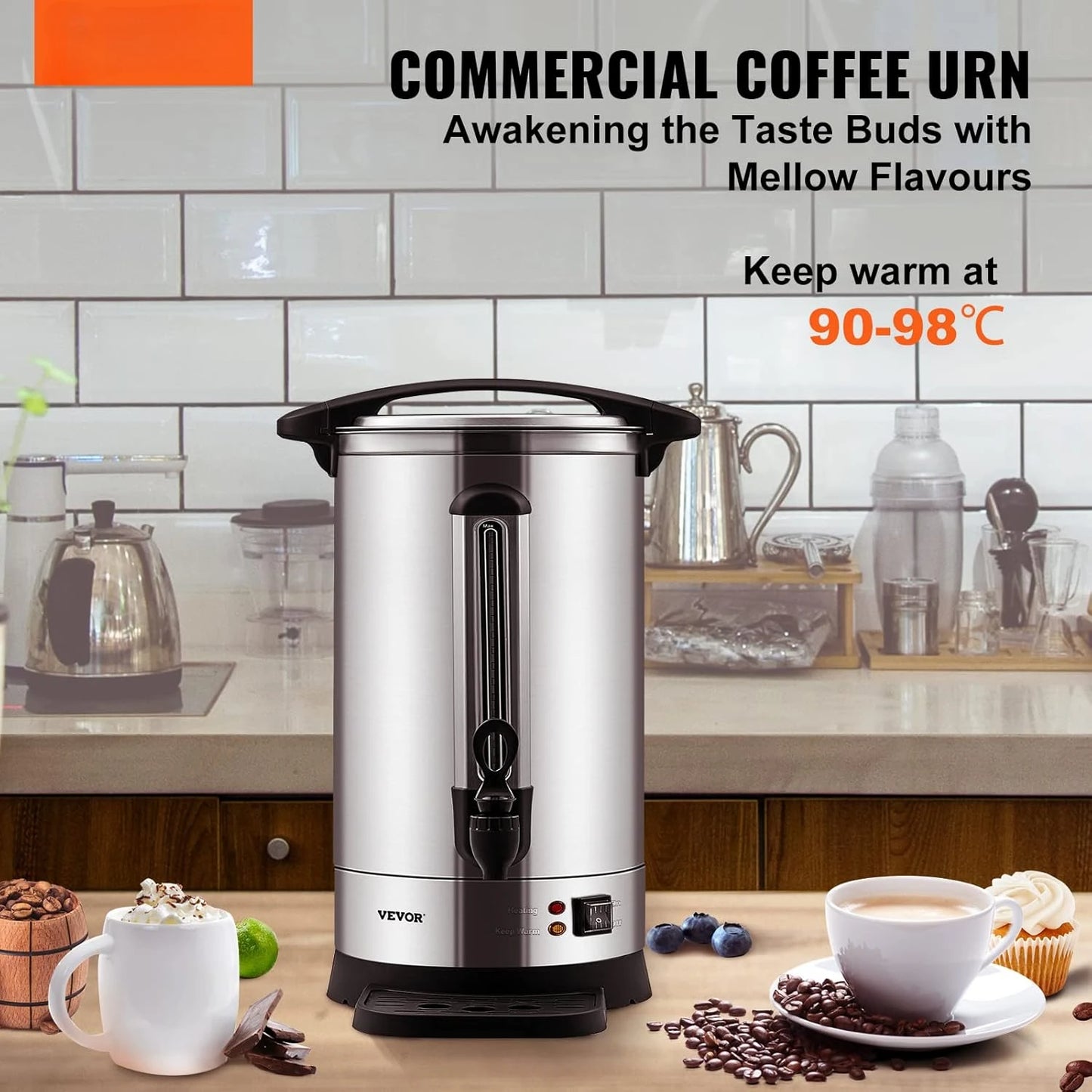 Commercial Coffee Urn,65Cups/9.75L Stainless Steel Large Coffee Dispenser,1500W 110V Electric Coffee Maker Urn For Quick Brewing