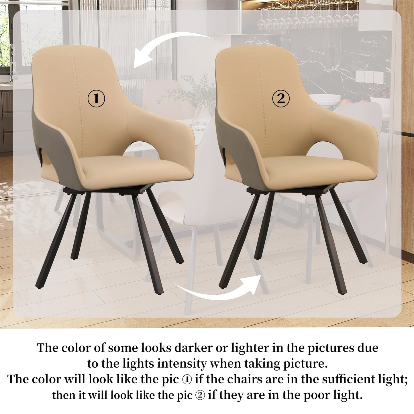 Mid Century Modern Kitchen Dining Room Chairs Set of 2 Swivel Upholstered Accent Chair Microfiber Leather for Homes