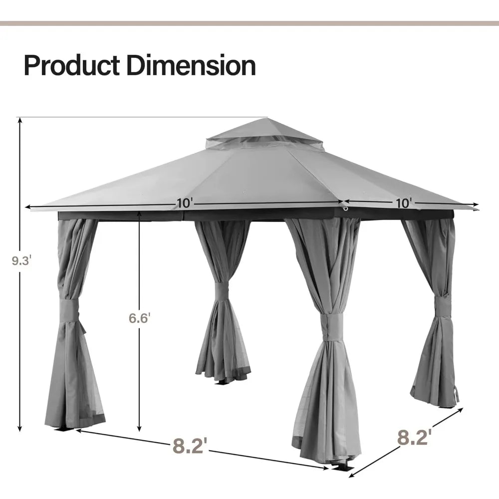 Outdoor Patio Gazebo 10'x10' with Expansion Bolts, Heavy Duty Gazebos Shelter Party Tent with Double Roofs, Mosquito Nettings a
