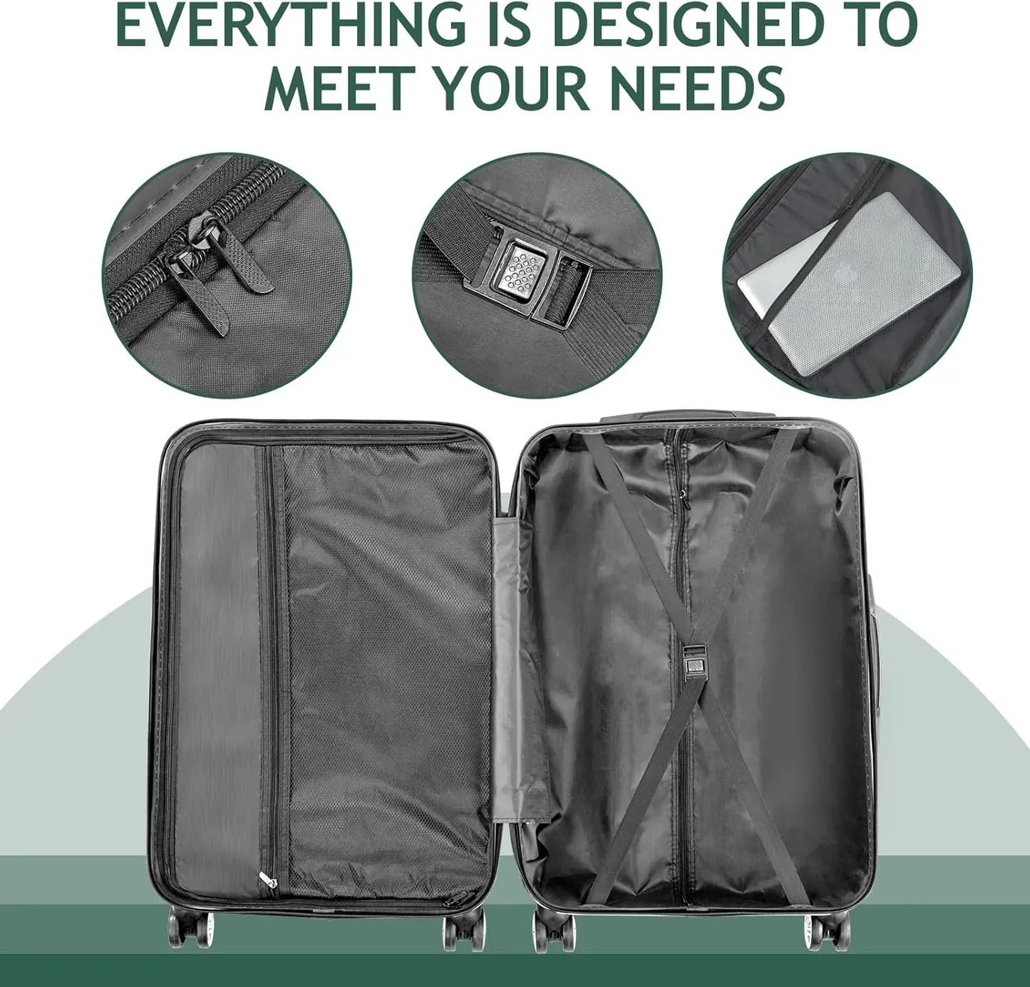 Luggage Set of 4 Hardside Suitcase Sets ABS Lightweight Trolley Travel Case for Carry On Check-in Business Trip, Vintage