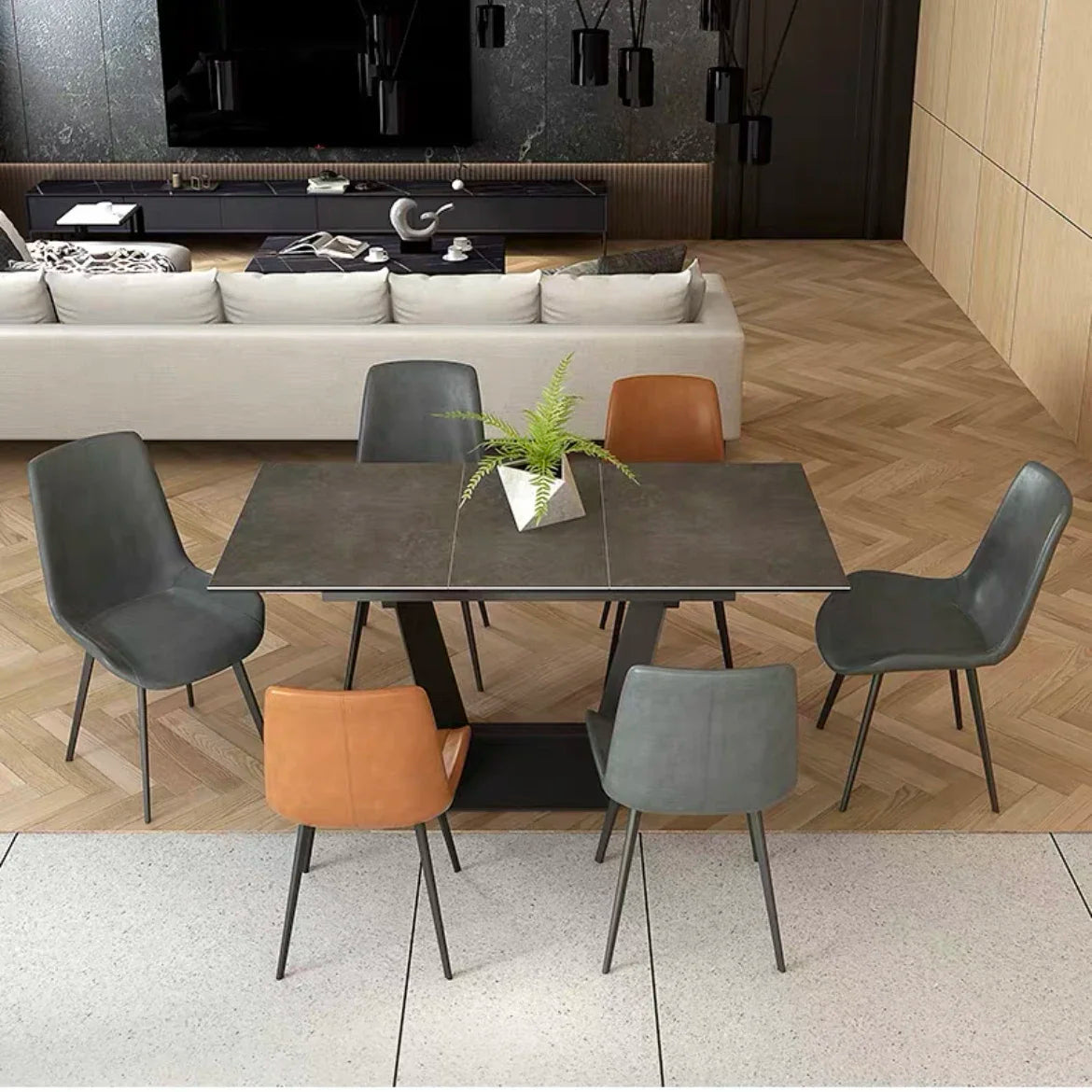 Dining Table 4 6 8 10 12 Seat Large Long Space Saving White Marble Marble Top Stainless Steel Frame Extendable Dining Table