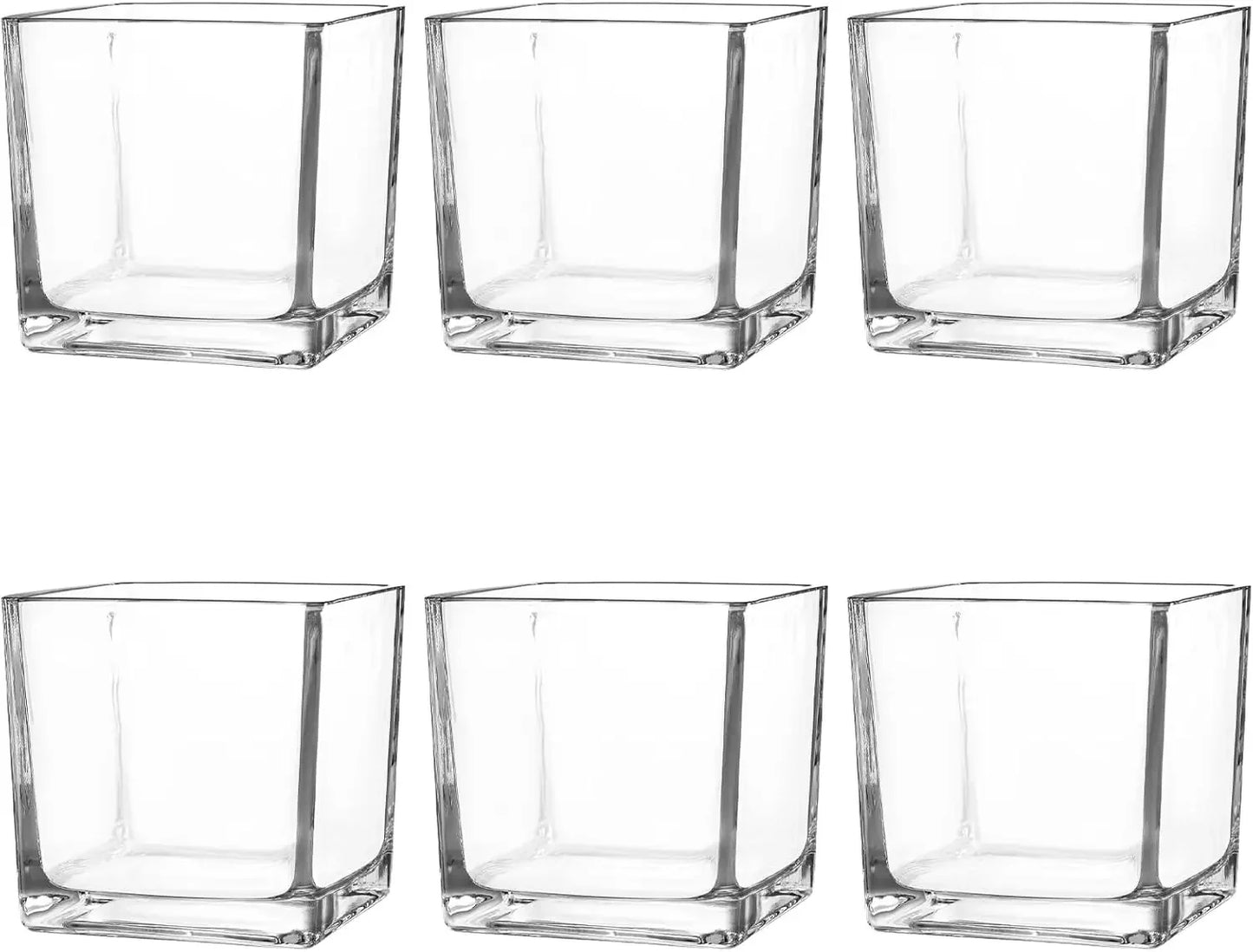Set of 6 Square Glass Vases 5" x5" x 5", Clear Flower Vases for Centerpieces, Candle Holder for Wedding Party Events, Home Décor