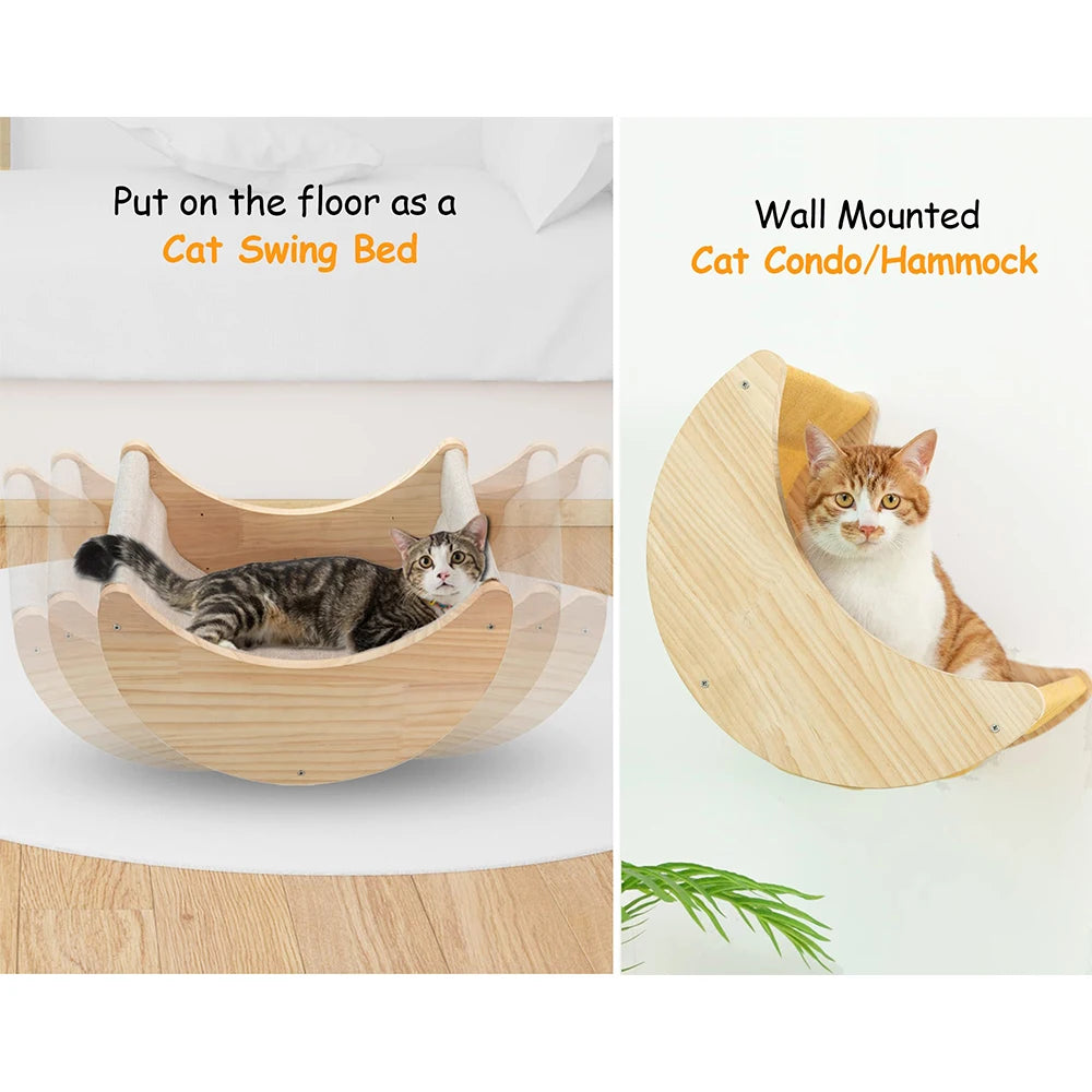 Cat Wall Climbing Shelf with 2 Scratching Posts Set Pet Wall Furniture Cat Bed Hiding House for Indoor Cats Sleeping Accessories