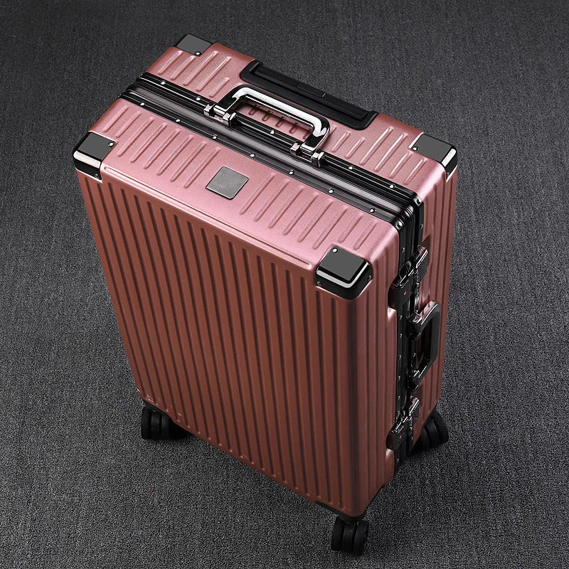 Luggage Right Angle Retro Aluminium Frame Universal Wheel Boarding Bag Large Capacity Travel Password Leather Box Suitcase
