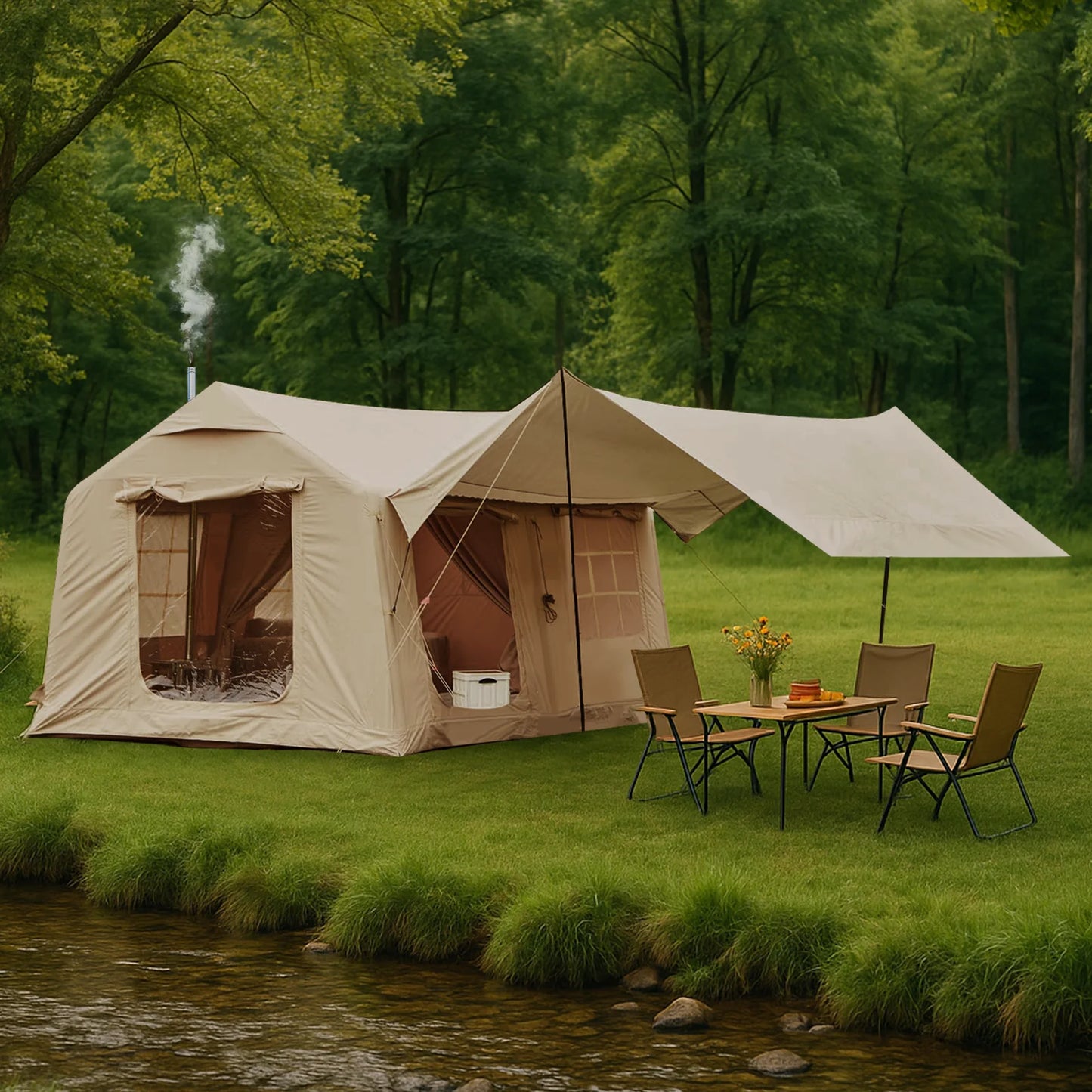 135 Square Feet inflatable tent with Blackout Canopy 4 Season Glamping tent Blow Up Tent for Camping Air Tent Outdoor Camping