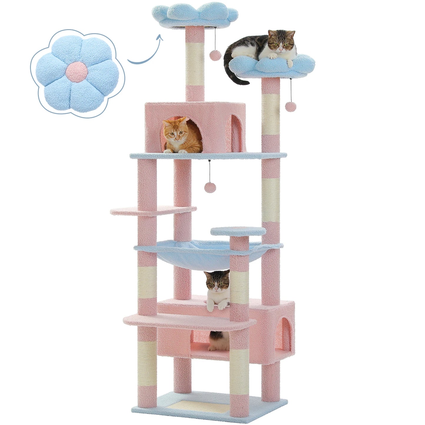 Multi-Level Cat Tree 72.4inch Luxury Cat Tower with Condo Hammock Cat Scrapers with Scratching Post Cat Accessories Cat Toy