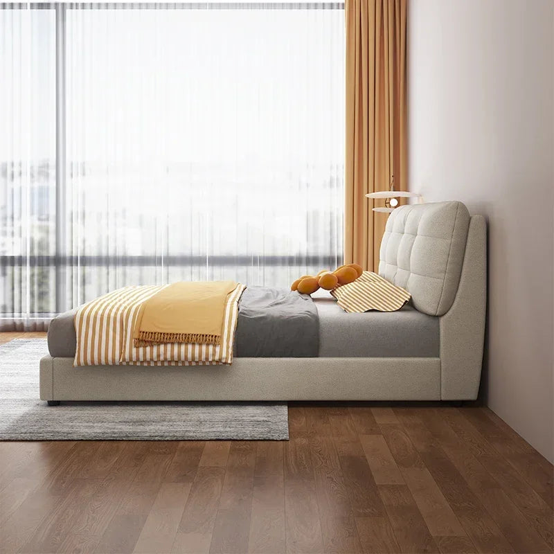 Modern Soft Bed Frames Set Room Furniture Set Luxury Unique Fabric Slatted King Queen Size Wood Bed With Frame