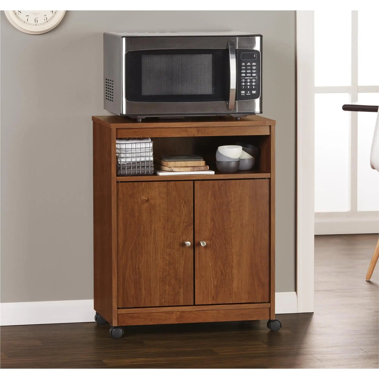 Landry Microwave Cart, Bank Alder,place microwave, toaster oven or coffee maker on the top surface