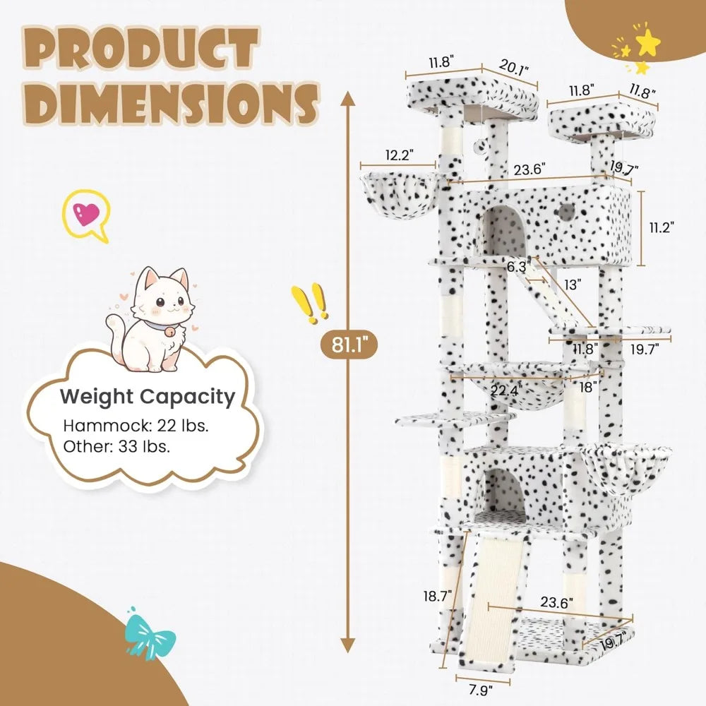 LUCK SHA CERLIN 81in Multi-Level Tall Cat Tree Tower For Indoor Kitties/Larger Cat Condo Furniture With Hammock/Cozy Pussycat