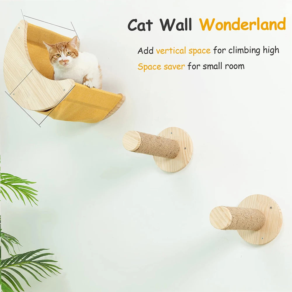 Cat Wall Climbing Shelf with 2 Scratching Posts Set Pet Wall Furniture Cat Bed Hiding House for Indoor Cats Sleeping Accessories