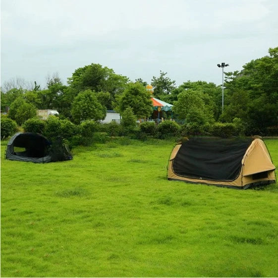 No setup required - quick-opening outdoor folding sleeping bag tunnel tent for camping and outdoor recreation.