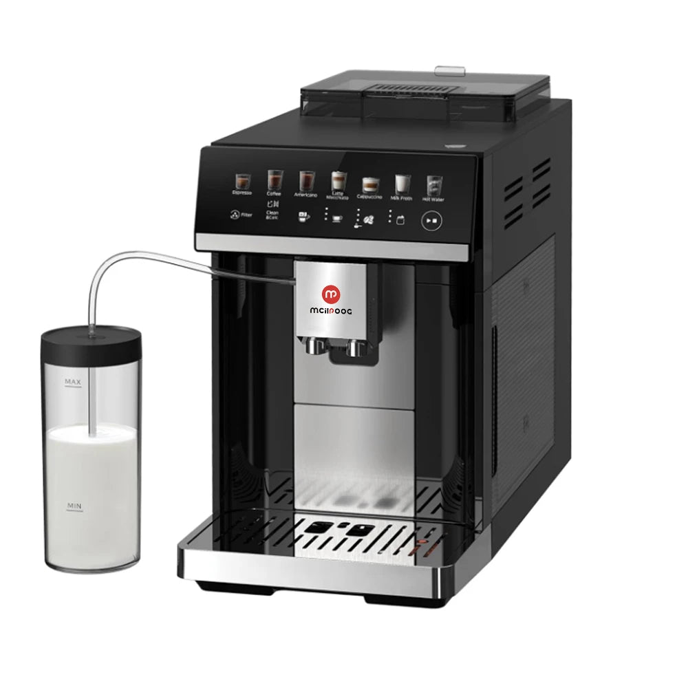 Mcilpoog M3 Automatic Espresso Coffee Machine ，Built-In Milk Frother & Tank, 7 Coffee Varieties, Touchscreen